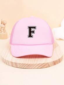 1Pc Children's 26 Letter Printed Baseball Cap, Cute Pink Sunshade Baseball Cap, Mesh Breathable Trucker Cap