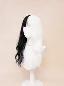 XYUNMI Cosplay Black And White Long Curly Wave Wig 26 Inch With Bangs Easy To Comb And Care Fashion Long Wig Lightweight Breathable Synthetic Heat Resistant Fiber Wig For Women Daily Wear Date Party Cosplay Halloween Lolita Long Curly Wig For All Races