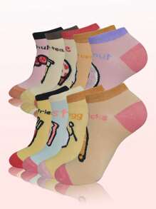 3Pairs/5Pairs Women Cartoon Graphic Printed Short Socks, Versatile & Fashionable For Spring, Summer, Fall