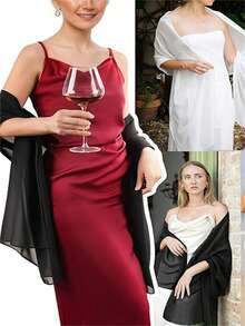 1 xale de chiffon de cor sólida de 190 x 45 cm, cachecol macio para mulheres, vestido formal, noiva - Multicolorido - Ver 9