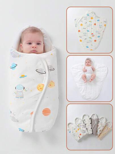 1 tấm quấn cotton thích hợp cho trẻ sơ sinh từ 0-2 tháng tuổi, chăn hai lớp cotton nguyên chất mùa xuân/thu/đông, túi ngủ quấn chống gió cho trẻ sơ sinh, nhẹ