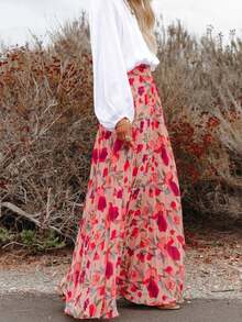 Women's Casual Beach Holiday Floral Printed Chiffon Opaque Lining, Elegant High-Waist Loose Fit Midi Skirt, Suitable For Spring And Summer Wear - Nhiều màu - Xem 4