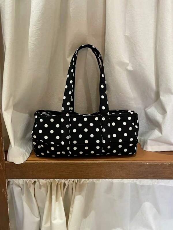 Borsa a tracolla stile giapponese casual, elegante, versatile e carina, a pois bianchi e neri, adatta per l'ufficio, lo shopping, raffinata