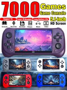 1pc Multi-Functional Game Handheld Built-In 7000 Retro Single-Player Games 10 Emulators GBA/FC Comes With A Large 5.1-Inch IPS HD Screen Support Connecting TV PSP Horizontal Arcade Adult Handheld Handheld Game Console Support Game Archive E-Book Recording Picture Music Video Gift For Husband Boyfriend Holiday Or Birthday Gift