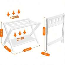 Heybly HLR010W1 Portaequipajes plegable con estante de almacenamiento soporte de equipaje resistente para habitación de huéspedes habitación de hotel soporta hasta 140 libras blanco HLR010W1