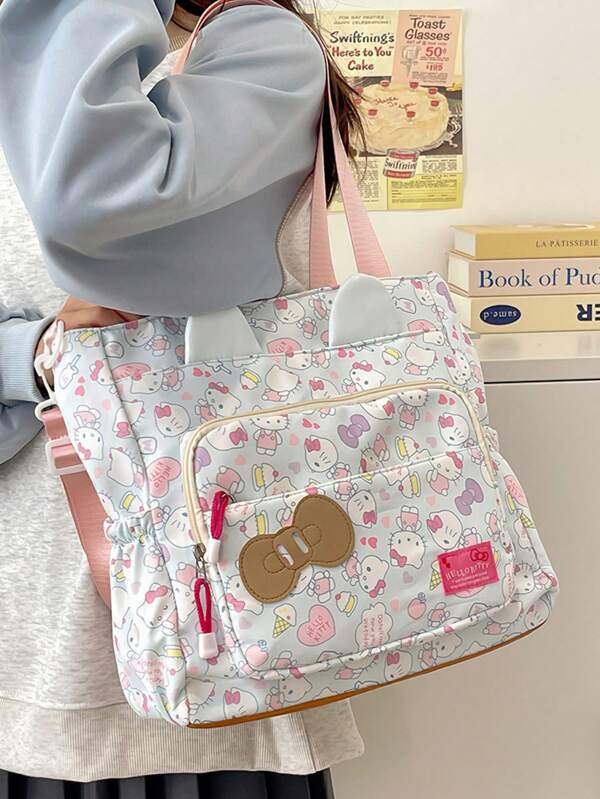 Sanrio Borsa a tracolla stampata coreana, leggera, impermeabile, con una sola spalla, alta capacità, con simpatico motivo KT cat, borsa versatile per cosmetici e forniture scolastiche, per il ritorno a scuola