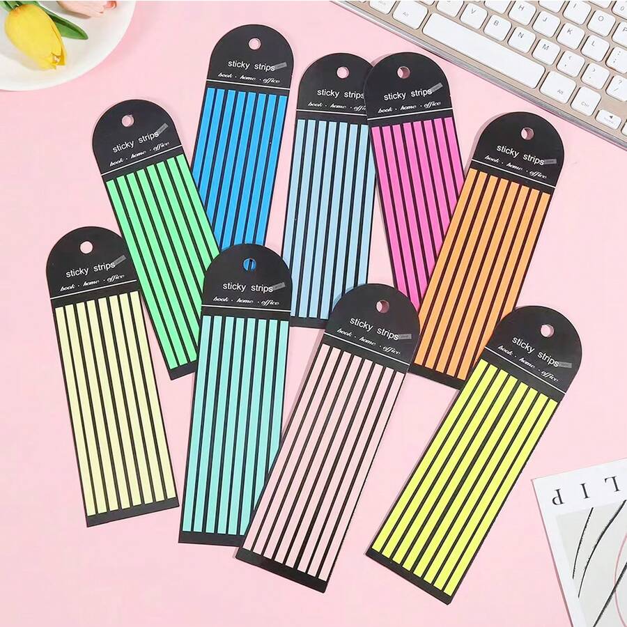1pc/9pcs Solid Color Ultra-Thin Long Strip Index Stickers, PET Waterproof Colored Memo Flags, Transparent Sticky Notes For Book Reading & Marking, Essential For Back To School - Multicolor - View 1