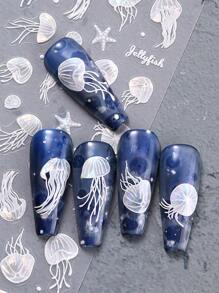 2pcs Ocean Jellyfish Nail Decals, Ocean Animals Summer Nail Art Pattern, Cute Kawaii Nail Art Decoration, Self-Adhesive Stickers, DIY Nail Supplies, Manicure Accessories Tools For Salon