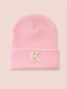 1pc Kids 26-Letter Knitted Hat, Warm Beanie For Boys And Girls, Suitable For Outdoor, Daily Wear In Autumn/Winter - Pink - View 70