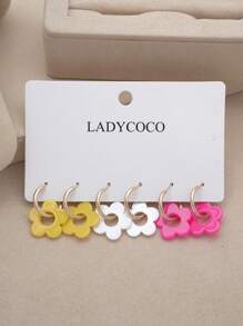 3 pares de pendientes de acrílico con múltiples flores de diseño elegante y lindo, adecuados para mujeres, para citas, fiestas y regalos