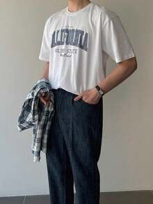 200g Cotton T-Shirt 2025 Men's New Short-Sleeved Cotton Vacation Pattern Short-Sleeved Crew Neck Matching Look