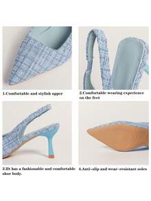 Women's Pointed Toe High Heel Slip On Pumps, Elegant Cat Heels Sandals - Baby Blue - View 10