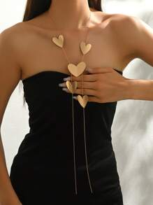 1 pieza Collar elegante y minimalista con cadena con forma de corazón y flecos, adecuado para uso casual, de fiesta o diario de las mujeres