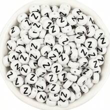 150/300/600 pezzi di perline in acrilico con motivo a lettere dorate su sfondo bianco, 4x7mm, adatte per la realizzazione di gioielli fai-da-te, progetti di collane e braccialetti