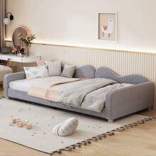 Sairedel Cama infantil estofada 90*200cm, sofá-cama, estrutura de cama, tecido de pelúcia, cama multifuncional macia com encosto e braços, cama juvenil, cama de hóspedes rosa