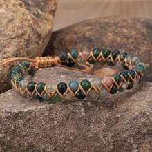 1 pezzo Braccialetto da donna retrò boemo fatto a mano con perline a doppio strato, con cristalli ondulati, adatto per yoga e meditazione