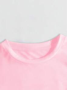 百搭宽松樱桃字母印花圆领短袖T恤，夏季 - 粉色 - 查看 5