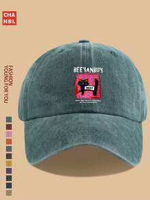 1 件“BEYANBUY 猫咪图案”印花棒球帽，时尚黑色爸爸卡车司机帽，透气舒适，纯色简约复古软冠帽檐爸爸帽，可调节尺寸男女通用，适合年轻情侣滑板，适合户外骑行、运动、徒步旅行、钓鱼、散步、度假、单身派对，是送给爸爸和妈妈的理想礼物，节日 - A - 查看 21