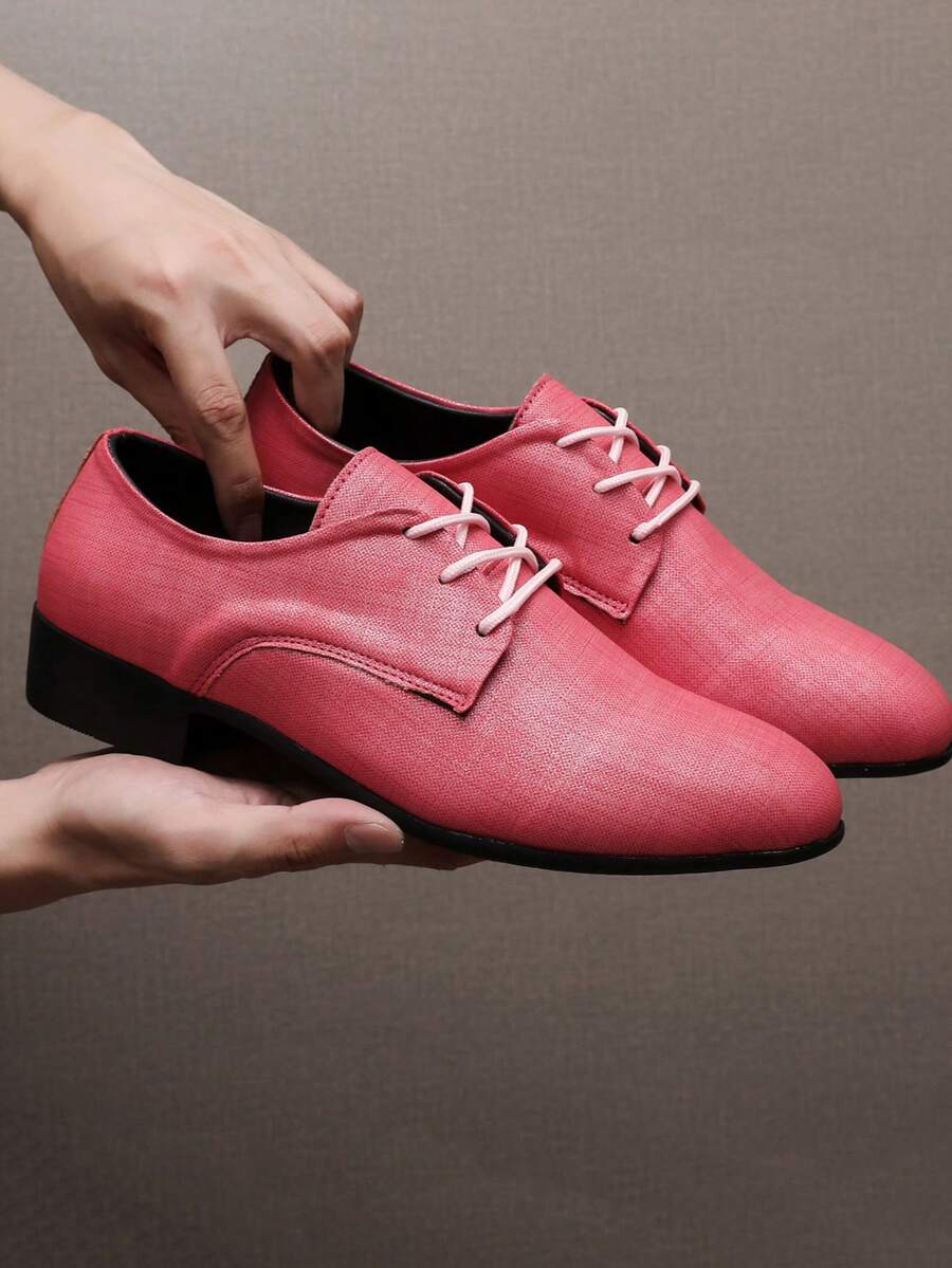 小批量设计休闲商务正装皮鞋，男士西装鞋，加大码派对夜总会皮鞋，英伦风格 - 紅色 - 查看 1