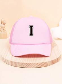 1Pc Children's 26 Letter Printed Baseball Cap, Cute Pink Sunshade Baseball Cap, Mesh Breathable Trucker Cap