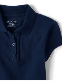 Girls Uniform Ruffle Pique Polo School Uniform Basic Ruffle Solid Colors - TIDAL - View 2