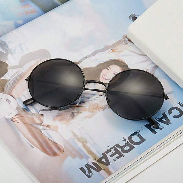 1 paire de lunettes de mode rondes vintage en métal