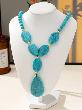 1 st bohemiskt vintage halsband med asymmetriskt pärlhalsband för kvinnor