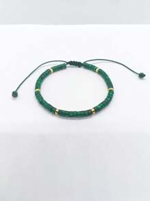 1pc Handmade Braided Malachite Beaded Bracelet, Adjustable Natural Stone Jewelry, Boho Style Design, Suitable For Daily Wear, Unisex Gift
