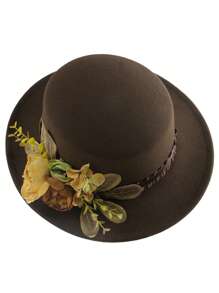 1pc Women's Fashion Wide Brim Hat Lake Blue Multicolor Floral Green Leaf Embroidery Elegant Sun Hat High Quality Straw Hat Wedding Holiday Mother's Day Gift Beach Sun Protection Straw Hat