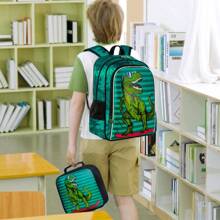 3PCS Dinosaur Backpack For Boys, 16" Little Kid Dinosaur Preschool School Bookbag And Lunch Box