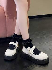 Thick Sole Cute Round Toe Mary Jane Flat Shoes For Women, Vintage Versatile Japanese Style Casual Lovely Pumps, Summer New