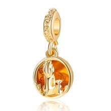 1 peça de pulseira original com pingente de contas, coleção de cores douradas, maçã, batatas fritas, abelha, flor, folhas, asas de amor, laço, estrela e pingente de contas rosa para pulseiras, joias femininas faça você mesmo