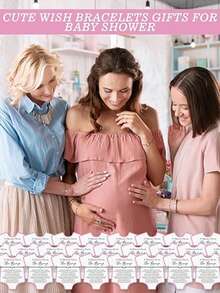 10 套/20 件婴儿送礼会礼物，可爱心形手链 + 愿望卡，适合婴儿送礼会、性别揭秘派对礼物 - 粉色 - 查看 7