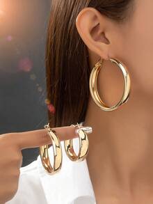 6pcs Minimalist Geometric Metal Ring Earrings For Women - Multicolor - View 2