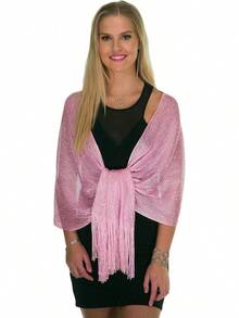 Metallic Glitter Shawl Wrap For Evening Dresses And Weddings - 粉色 - 查看 5