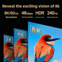 JUSTLINK 8K光纤高清电视线缆，超高速HDTV 2.1 48Gbps，支持8K@60Hz、4K@120Hz动态HDR/EARC/HDCP 2.2/2.3/3D，适用于高清电视/投影仪/家庭影院/电视盒/游戏机 - 黑色 - 查看 7