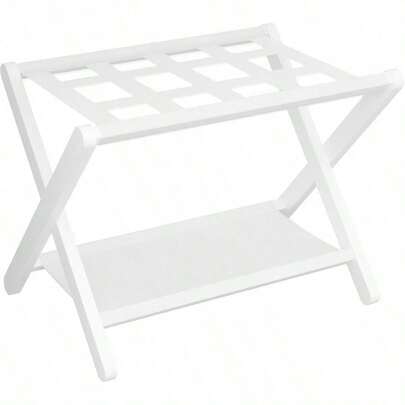 Heybly HLR010W1 Portaequipajes plegable con estante de almacenamiento soporte de equipaje resistente para habitación de huéspedes habitación de hotel soporta hasta 140 libras blanco HLR010W1