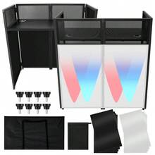 Huisuilinss Portable DJ Facade Booth,Portable DJ Booth,Foldable DJ Table Stand,Metal Frame DJ Table Station,DJ Booth Panel With White & Black Scrim,Adjustable Feet For Show Party Gathering - 41" - View 1