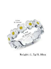 1 Stück 925 Sterling Silber Hypoallergener Ring in Blumenform mit gelber Emaille - süß und niedlich - perfekt für den täglichen Sommer-Stil von Mädchen oder Picknick-Ausflüge - ideales Geburtstags-/Feiertagsgeschenk für Töchter/Enkelinnen