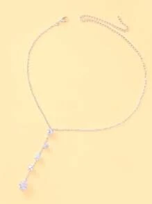 1pc Silver Geometric Crystal Pendant Y-Style Necklace, Decorative Clavicle Chain Jewelry For Women, Summer