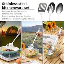 Berglander Juego de utensilios de cocina para camping accesorios de camping artículos imprescindibles vienen con juegos de cubiertos de campamento platos y tazas ideal para estufa al aire - plateado - Ver 5