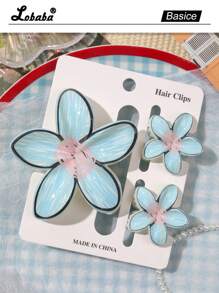 3 Stücke bohemian Urlaubs-glänzende Blumen-Farbverlauf-Farbverlauf Muster Aubergine Blume ABS Material UV Heißprägung Haaraccessoires, süß niedlich Strand Ästhetik täglich elegant Haarklammer Mode Haarspangen Frauen Haarklammer