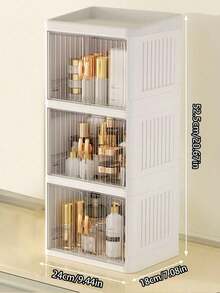 1个多功能可折叠桌面双门化妆品收纳盒，大容量防水防尘塑料整理盒，大尺寸，适用于梳妆台、美甲工具、指甲油和胶水收纳架，也可用于浴室梳妆台、收纳口红、化妆刷、乳液、眼影、指甲油和珠宝首饰，以及桌面收纳，适合房间、家居、卧室、浴室、房屋、粉色房间、客厅装饰，珠宝盒、收纳袋、化妆刷架、化妆刷收纳盒、香水收纳盒、化妆包，是送给女性的礼物，也是圣诞礼物和送礼佳品。