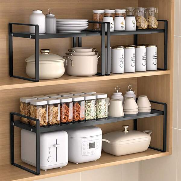 1 pieza Estantería de cocina estilo japonés de varios niveles, estantería organizadora extensible para encimera, despensa, almacenamiento multifuncional