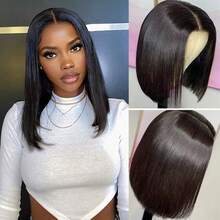 200% Density Brazilian Straight Bob Wig Pre Cut No Glue 13x4 Bone Straight Glueless Wig Human Hair Ready To Wear Brazilian Lace Front Closure Wigs For Women Preplucked - Natural Black - 查看 6