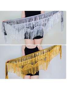 1件装新款流苏肚皮舞练功服彩色亮片流苏腰链舞蹈用臀巾腰链拉丁舞腰巾(产品外包装随机发货)产品颜色随机发货 - 彩色 - 查看 3