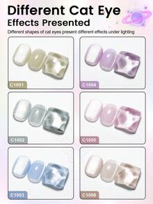 YOKEFELLOW 6瓶10毫升月光猫眼凝胶指甲油，粉紫银蓝全息磁性凝胶，可卸除UV LED持久高光泽反光闪粉美甲，适用于沙龙、家庭DIY及女士礼物 - 彩色 - 查看 3