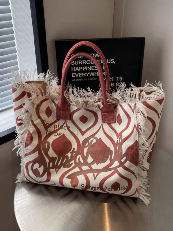 Contrast Striped Large Capacity Women Handbag, Versatile Essential Tote Bag With Tassel Decor, New Design One Shoulder Underarm Bag Suitable For Shopping, Dating And Outdoor Leisure
