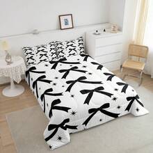 Black Bowknot Comforter Set,Dreamy Princess Stars Styles Bedding Set Twin Size,Girls Bedroom Room Decor,Kawaii Black Bow Tie Comforter,Cute Bow Girly Bed Set For All Season - 黑色 - 查看 5