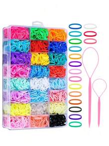 11pcs Hair Elastic Styling Set, 24-Slot Storage Box, Colorful Hair Ties, Candy-Colored Braiding Bands, Hair Rings (2000 Pieces), Combing Brush, Mouse Tail Comb, Side Comb, French Braiding Tools, Flower Hair Clips, Pink Multi-Functional Hair Ring, Crocodile Clips, Multi-Color Rubber Bands And Hair Accessories Set, Styling Tools And Hairstyle Accessories